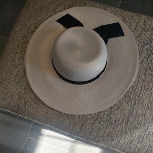 Vintage White Bonnet with Black Ribbon